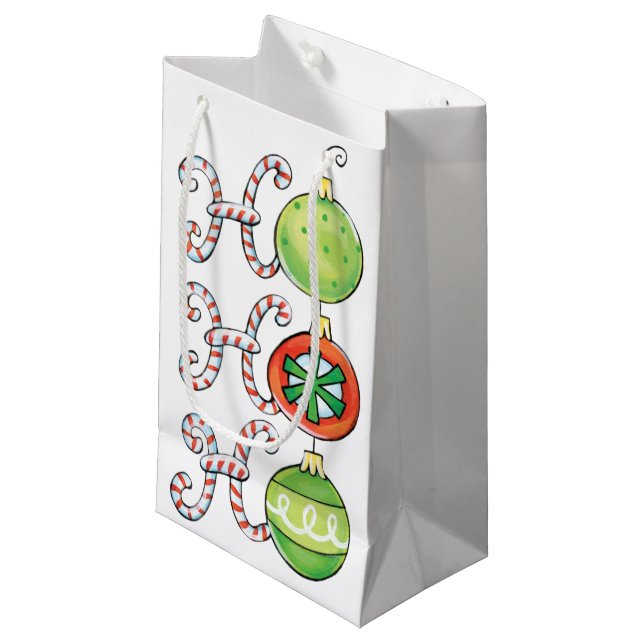 Petit Sac Cadeau Joli Noël Ho Ho Ho, Sucres de canne Ornements (Devant Angle)