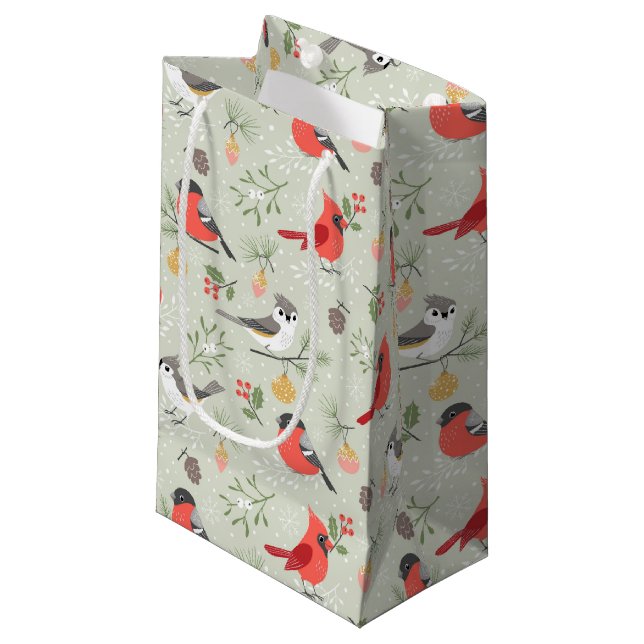 Petit Sac Cadeau Joli Noël Oiseau Motif Design de vacances (Devant Angle)