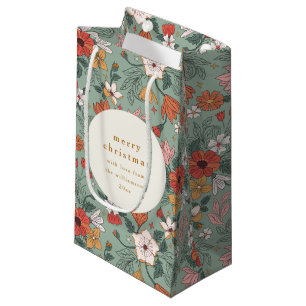 Petit Sac Cadeau Joli Sage Vert Botanique Personnalisé Joyeux Noël