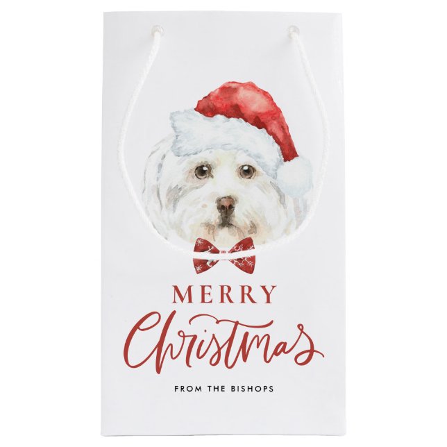 Petit Sac Cadeau Jolie aquarelle Maltese Père Noël Joyeux Noël (Dos)