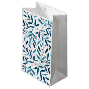 Petit Sac Cadeau Jolies branches d'aquarelle - turquoise et rouge