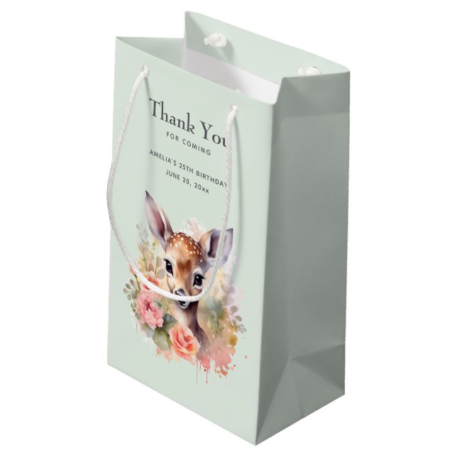 Petit Sac Cadeau Jote Cerf Entouré De Merci Rose D'Anniversaire (Dos Angle)