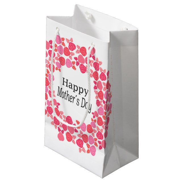 Petit Sac Cadeau Journée des mères de Bouquet rose (Devant Angle)
