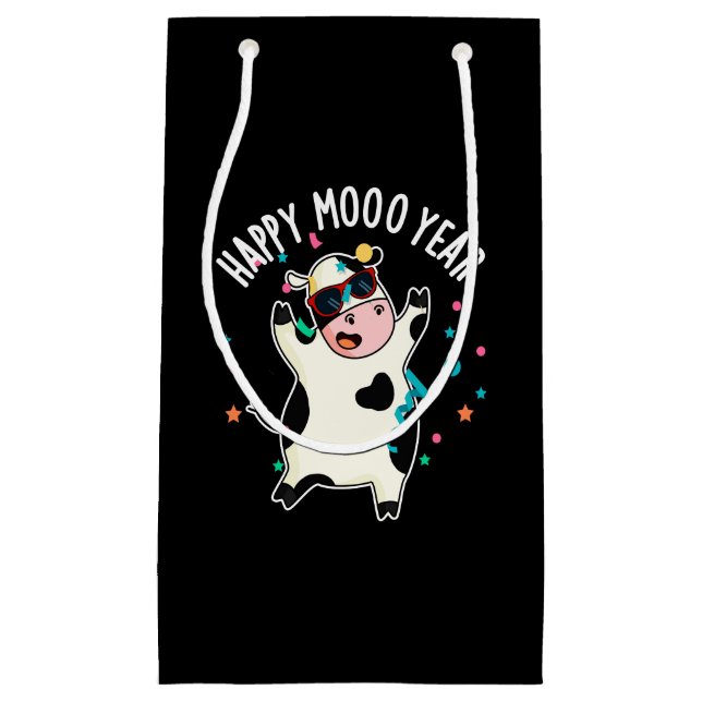 Petit Sac Cadeau Joyeuse Moo Année Funny Cow Pun Dark BG (Devant)