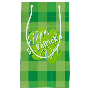 Petit Sac Cadeau Joyeuse Saint-Patrick Vert Tartan Trèfle Chanceux