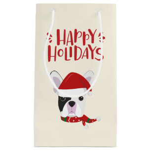 Petit Sac Cadeau Joyeuses fêtes - Cute Père Noël Frenchie - Noë
