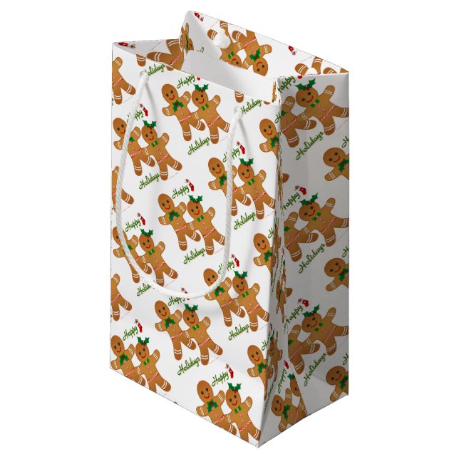 Petit Sac Cadeau Joyeuses vacances Gingerbread Homme garçon fille (Devant Angle)