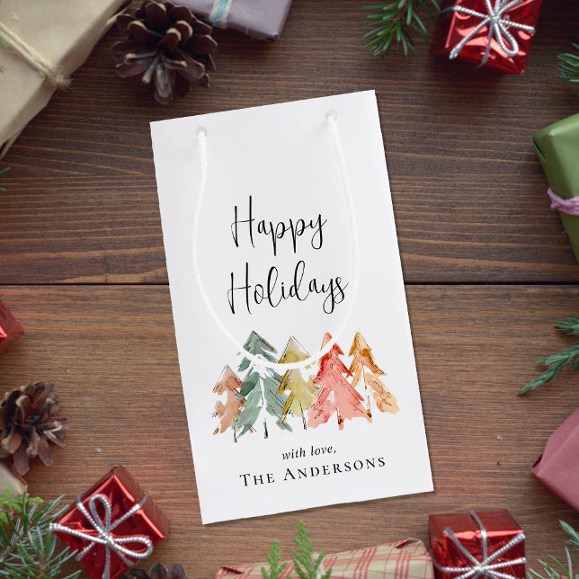 Petit Sac Cadeau Joyeuses vacances Pine Tree Aquarelle Noël (Créateur téléchargé)