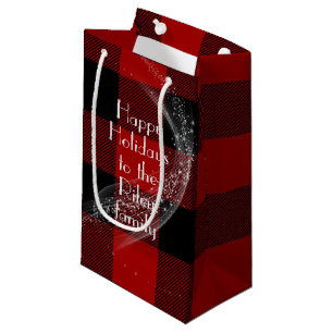 Petit Sac Cadeau Joyeuses vacances rouge noir buffle plaid