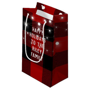 Petit Sac Cadeau Joyeuses vacances rouge noir buffle plaid
