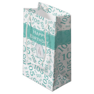 Petit Sac Cadeau Joyeux 105e anniversaire Turquoise Motif nombre al