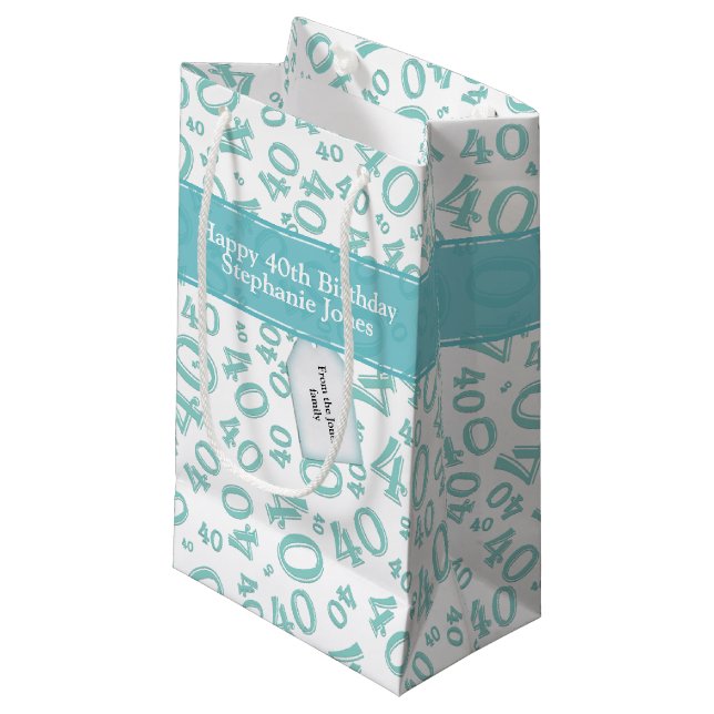 Petit Sac Cadeau Joyeux 40e anniversaire Numéro Motif Turquoise/bla (Devant Angle)