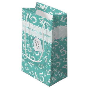 Petit Sac Cadeau Joyeux 45e anniversaire Numéro Motif Turquoise/bla