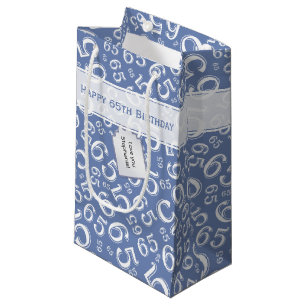 Petit Sac Cadeau Joyeux 65e anniversaire Numéro Motif Bleu et blanc