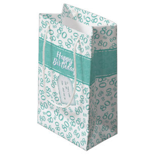 Petit Sac Cadeau Joyeux 80e Motif Turquoise/blanc de nombre aléatoi