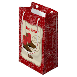Petit Sac Cadeau Joyeux anniversaire Boots Red Cowboy & Bandana