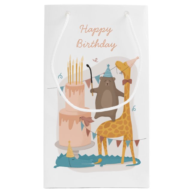 Petit Sac Cadeau Joyeux anniversaire. De mignons animaux. Funny our (Dos)