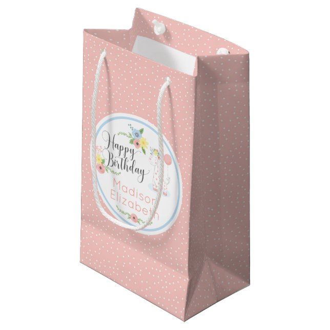Petit Sac Cadeau Joyeux Anniversaire Giraffe de bébé veau floral pe (Devant Angle)