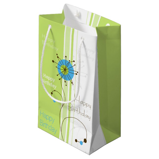 Petit Sac Cadeau Joyeux Anniversaire Moderne Fleur Vert simple (Devant Angle)
