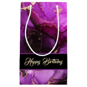 Petit Sac Cadeau Joyeux Anniversaire Personnalisé Texte Purple Blac