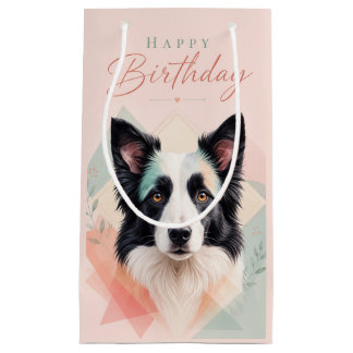 Petit Sac Cadeau Joyeux Anniversaire Portrait de Chien Noir Blanc A