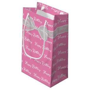 Petit Sac Cadeau Joyeux Bow Anniversaire En Rose