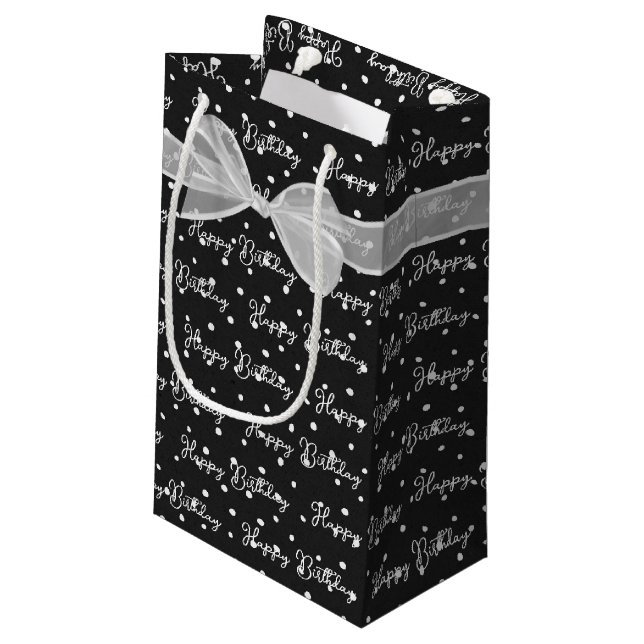 Petit Sac Cadeau Joyeux Bow Anniversaire Sur Pois (Dos Angle)