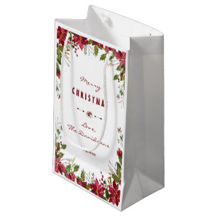 Petit Sac Cadeau Joyeux cadre Red Poinsettia Noël