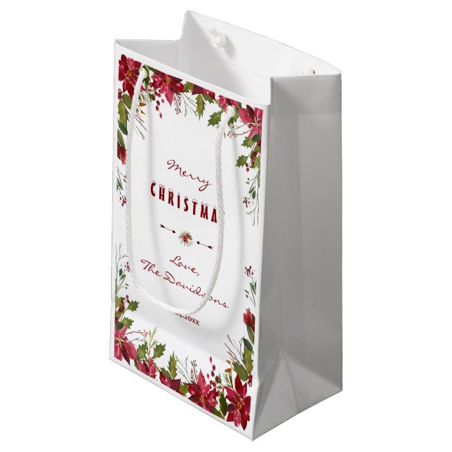 Petit Sac Cadeau Joyeux cadre Red Poinsettia Noël (Devant Angle)