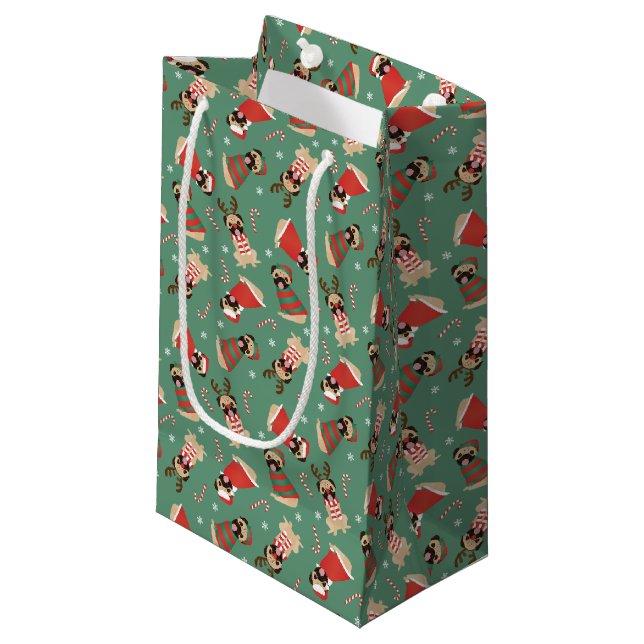 Petit Sac Cadeau Joyeux Chiens de Carlin Woofmas (Devant Angle)