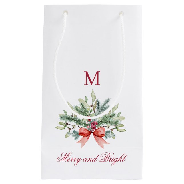 Petit Sac Cadeau Joyeux et brillant rouge Monogramme Vacances verdu (Devant)