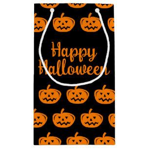 Petit Sac Cadeau Joyeux Halloween noir et orange citrouille motif