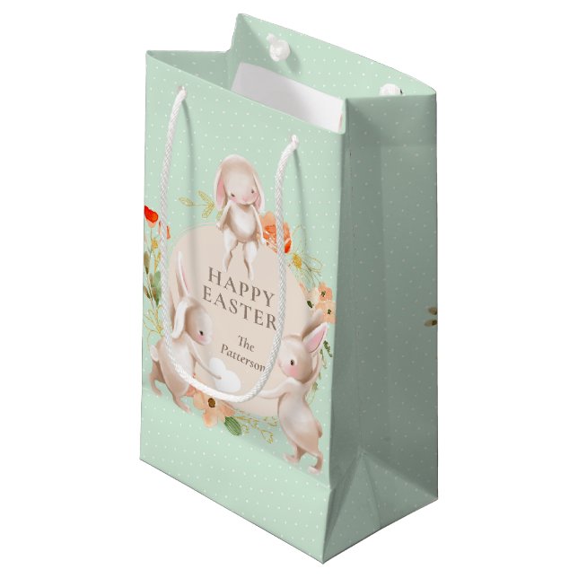 Petit Sac Cadeau Joyeux lapins lapins de Pâques Floral Personnalisé (Devant Angle)