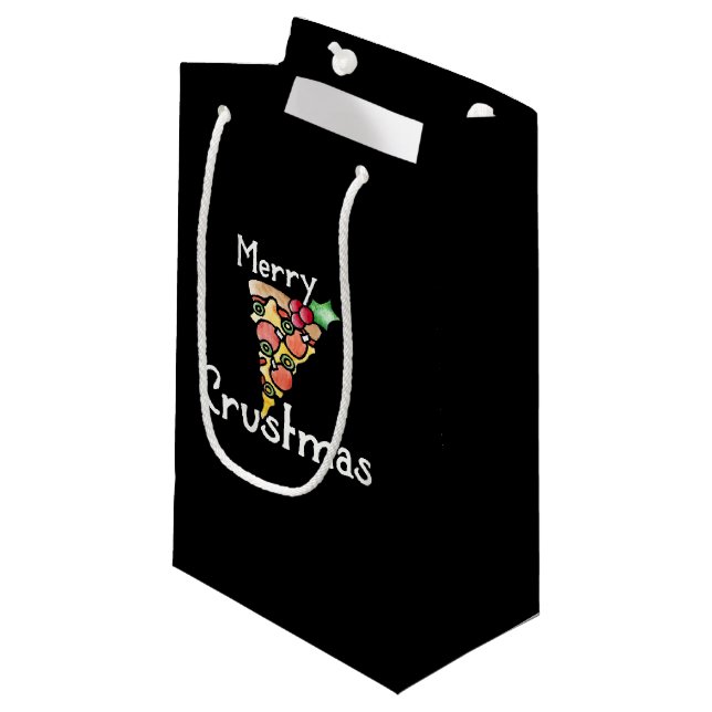 Petit Sac Cadeau Joyeux Noël à la pizza (Devant Angle)