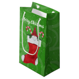 Petit Sac Cadeau Joyeux Noël Gnome Rouge Stocker Éperviers verts