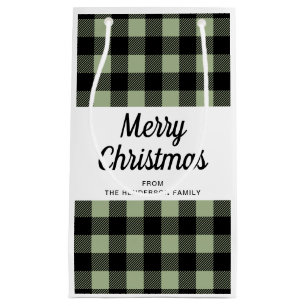 Petit Sac Cadeau Joyeux Noël mignon Sage Vert Plaid
