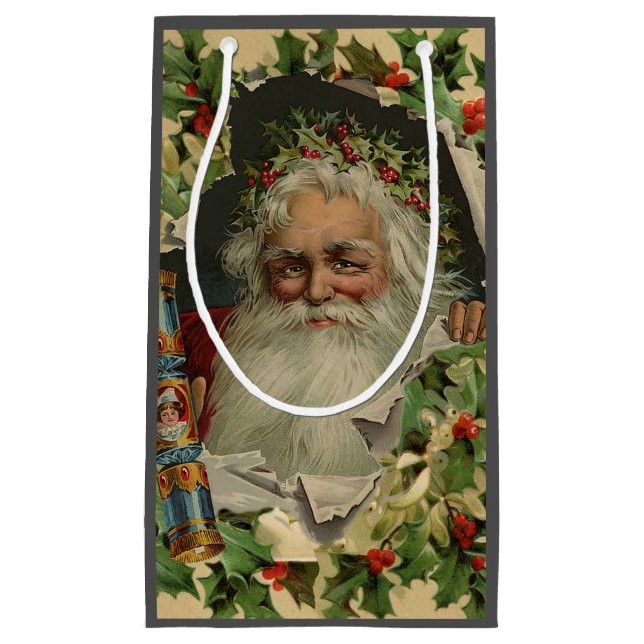 Petit Sac Cadeau Joyeux Noël Père Noël classique antique (Devant)