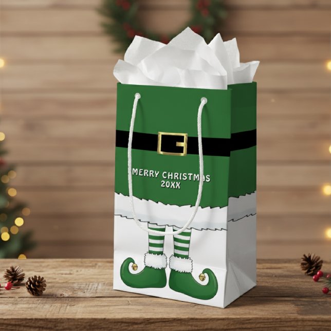 Petit Sac Cadeau Joyeux Noël Père Noël Elf Holiday Green (Merry Christmas Santa Elf Holiday Green Small Gift Bag
)