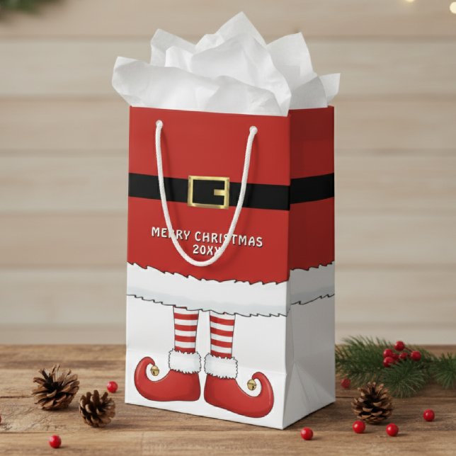 Petit Sac Cadeau Joyeux Noël Père Noël Elf Holiday Red (Merry Christmas Santa Elf Holiday Red Small Gift Bag
)