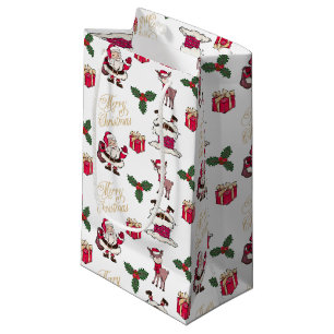 Petit Sac Cadeau Joyeux Noël Père Noël Reindeer Cadeaux Holly