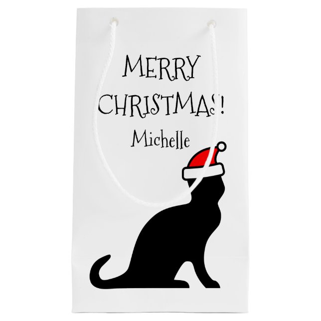 Petit Sac Cadeau Joyeux Noël personnalisé Père Noël cat Holiday (Devant)