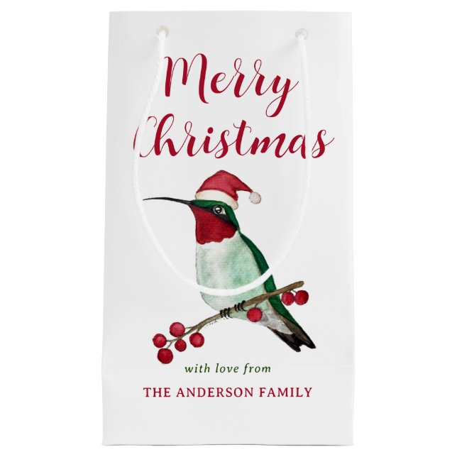 Petit Sac Cadeau Joyeux Noël personnalisé Père Noël Hummingbird (Devant)