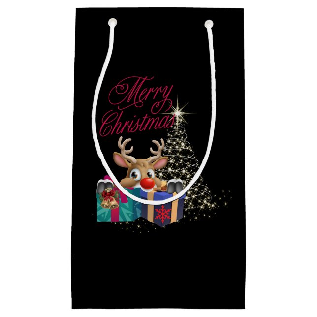 Petit Sac Cadeau Joyeux Noël Raindeer (Devant)