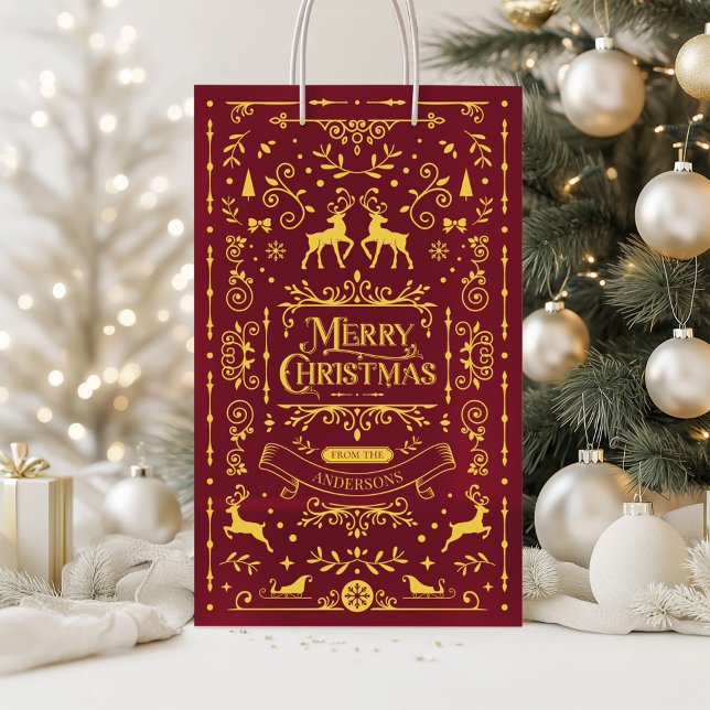 Petit Sac Cadeau Joyeux Noël Rouge Fée Motif Cadeau (Merry Christmas Red Classic Pattern Gift Bag)