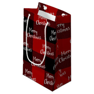 Petit Sac Cadeau Joyeux Noël rouge noir buffle plaid