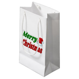 Petit Sac Cadeau Joyeux Noël Santa Hat rouge vert typographie