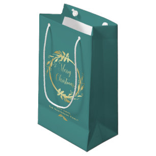 Petit Sac Cadeau Joyeux Noël turquoise Holly Wreath Holiday
