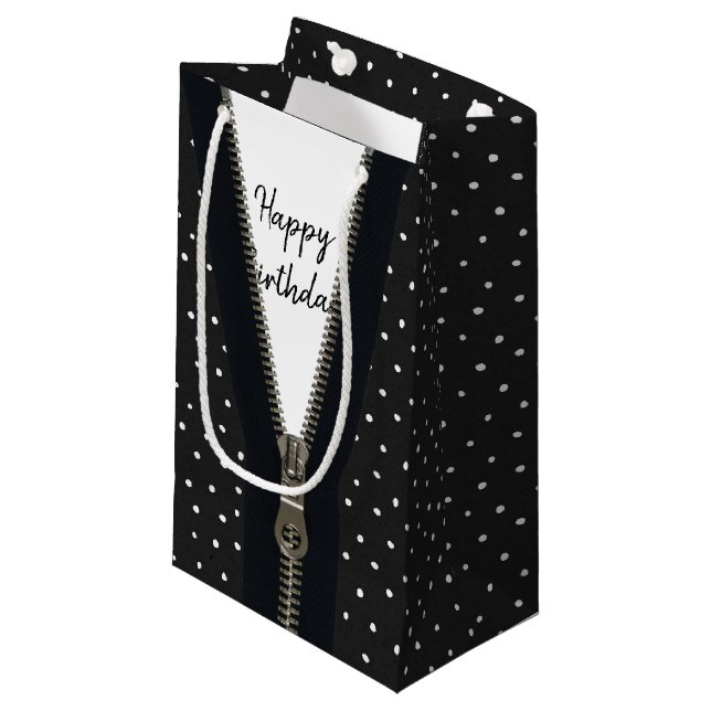 Petit Sac Cadeau Joyeux Zipper Anniversaire En Pois (Devant Angle)
