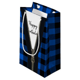 Petit Sac Cadeau Joyeux Zipper Anniversaire Sur Buffalo Plaid