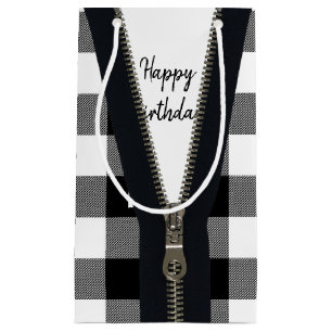 Petit Sac Cadeau Joyeux Zipper Anniversaire Sur Buffalo Plaid